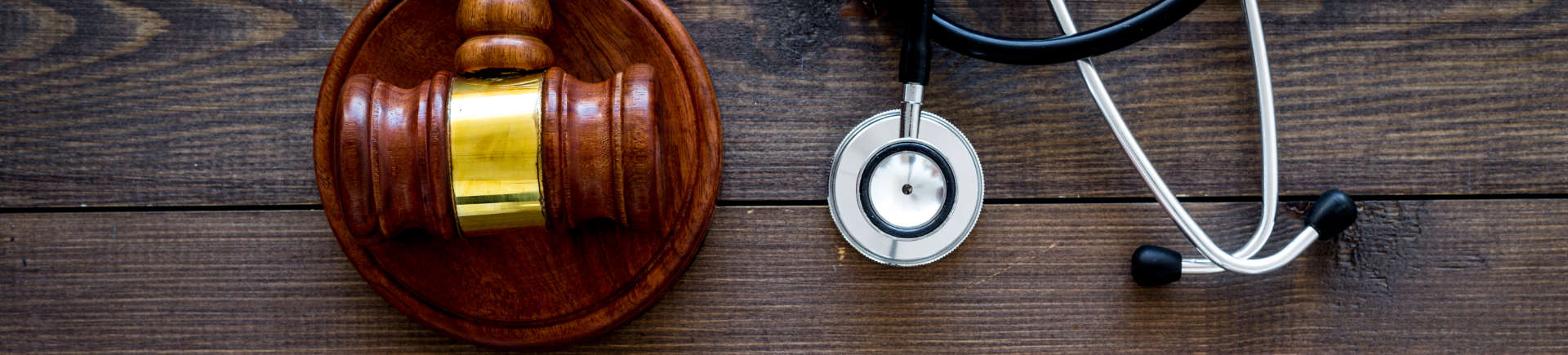 Judge's gavel and a stethoscope